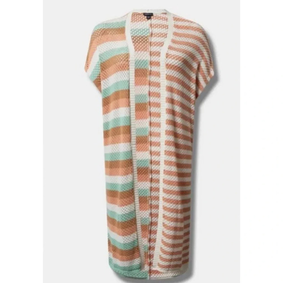 Torrid Womens Open Knit Striped Duster Cardigan Multicolor Size Medium - Picture 9 of 15